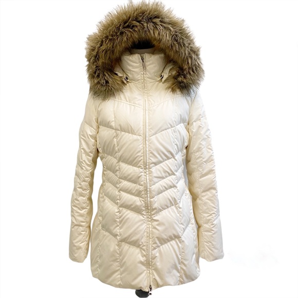 Lands' End Jackets & Blazers - Lands End Down Parka Hooded Faux Fur Trim Cream M
